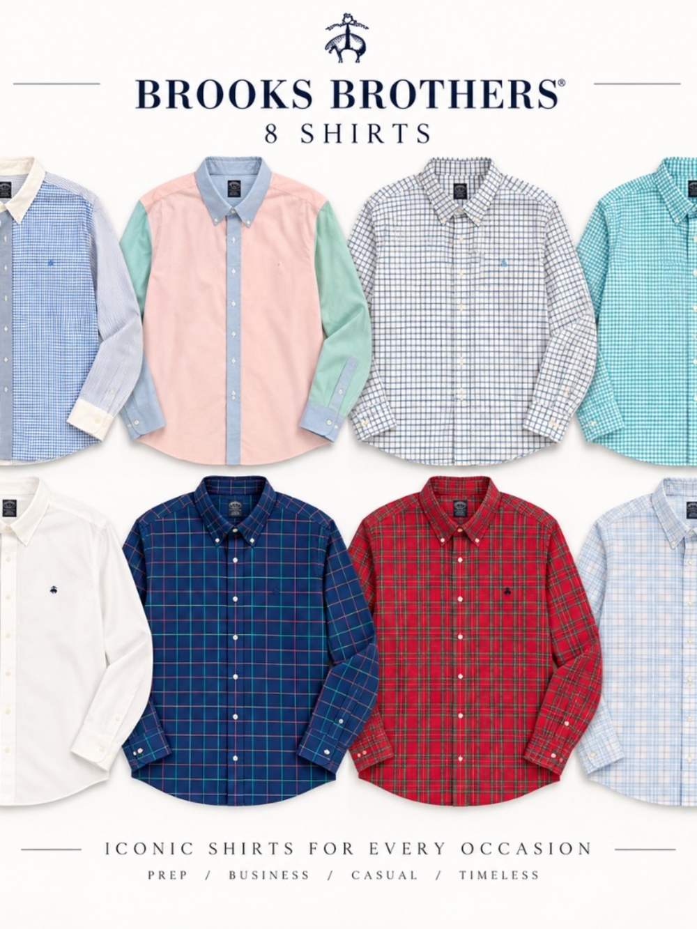 Brooks Brothers Men’s Button-Down Shirt Lot of 8 Plaid Gingham Oxford Shirts
